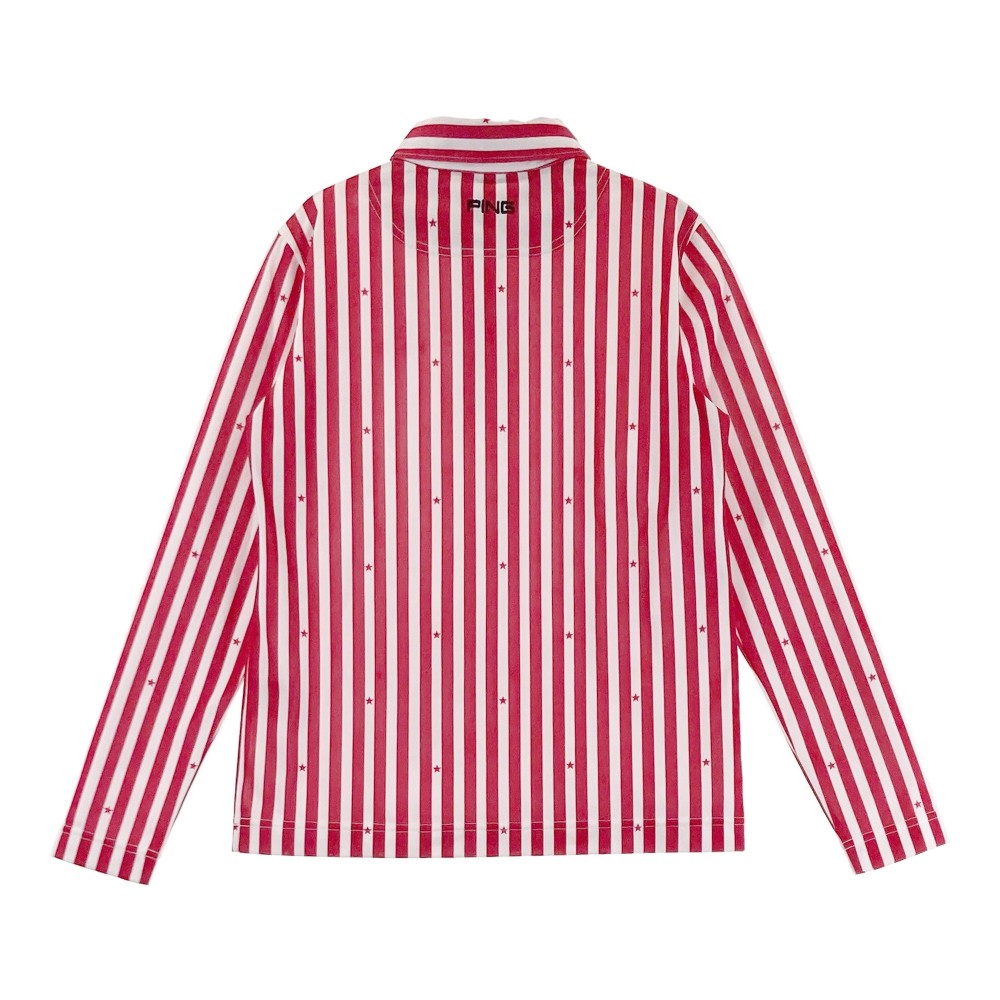 PING ピン 長袖ポロシャツ ストライプ柄 レッド系 S 【中古】ゴルフウェア レディース