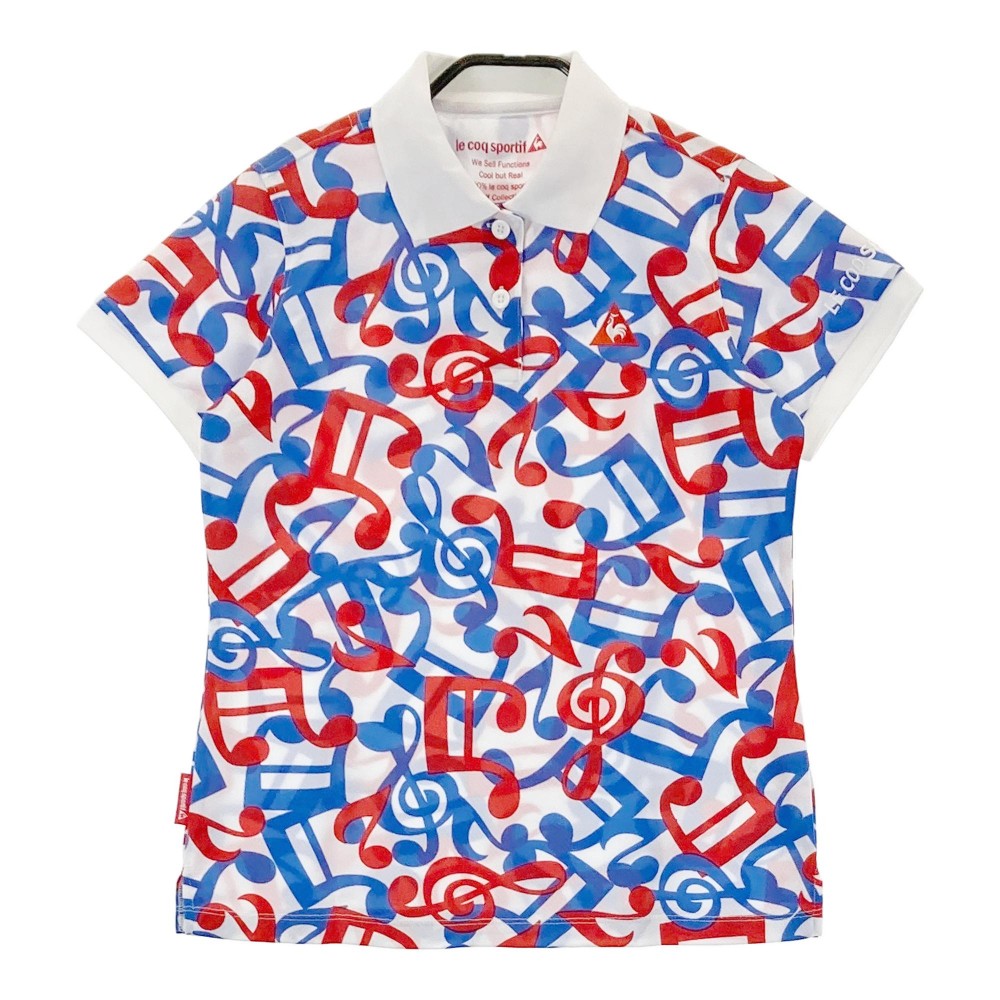 LECOQ GOLF ルコックゴルフ 半袖ポロシャツ 音符 総柄 ブルー系 L 【中古】ゴルフウェア レディース
