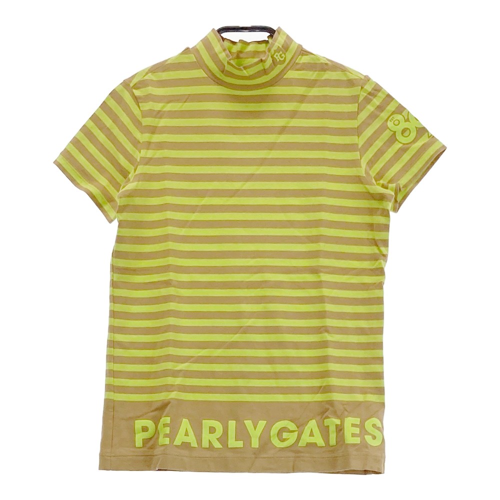 PEARLY GATES パーリーゲイツ ハイネック半袖 Tシャツ ボーダー柄 イエロー系 0 【中古】ゴルフウェア レディース