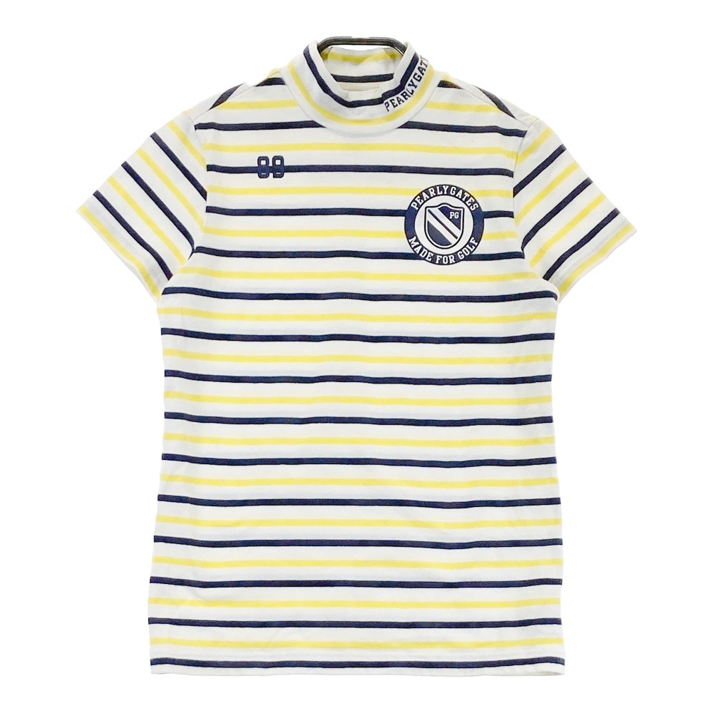 PEARLY GATES パーリーゲイツ ハイネック 半袖Tシャツ ボーダー柄 イエロー系 1 【中古】ゴルフウェア ..