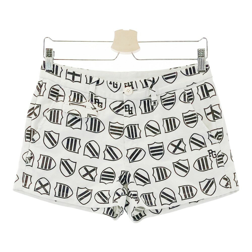 PEARLY GATES パーリーゲイツ ショートパンツ エンブレム柄 ホワイト系 0 【中古】ゴルフウェア レディース