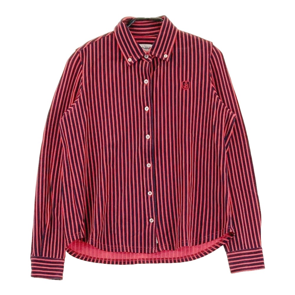 JACK BUNNY ジャックバニー 長袖シャツ ボタンダウン ストライプ柄 レッド系 1 【中古】ゴルフウェア レディース