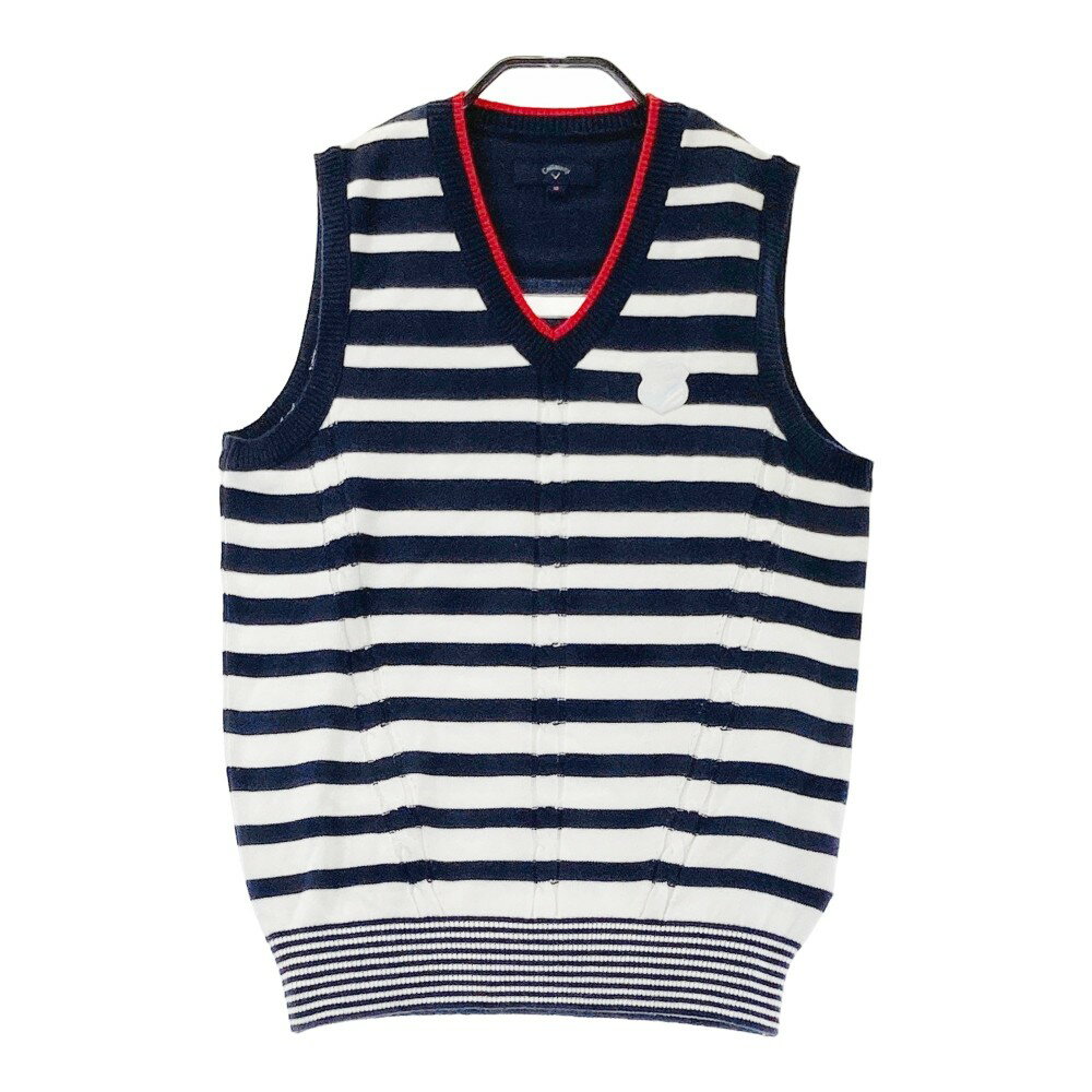 CALLAWAY キャロウェイ ニットベスト ボーダー柄 ネイビー系 M 【中古】ゴルフウェア レディース