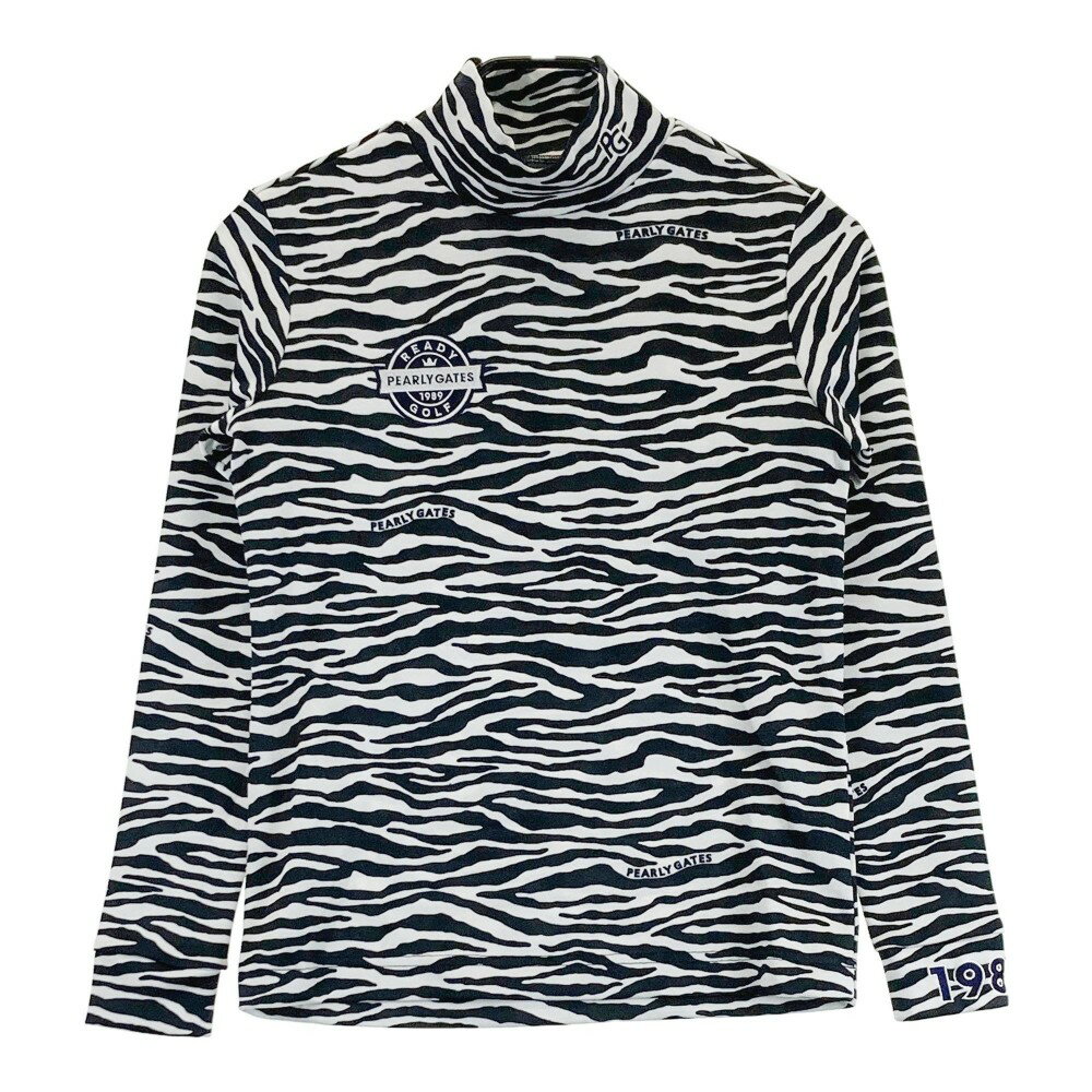 PEARLY GATES パーリーゲイツ ハイネック 長袖Tシャツ ゼブラ柄 ブラック系 0 【中古】ゴルフウェア レディース
