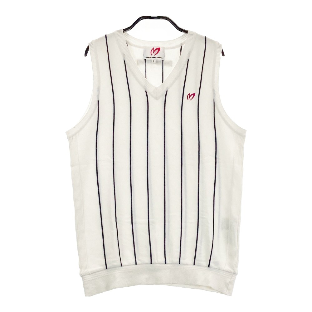 MASTER BUNNY EDITION マスターバニーエディション ニットベスト ロゴ刺繍 ストライプ柄 ホワイト系 2 【中古】ゴルフウェア レディース