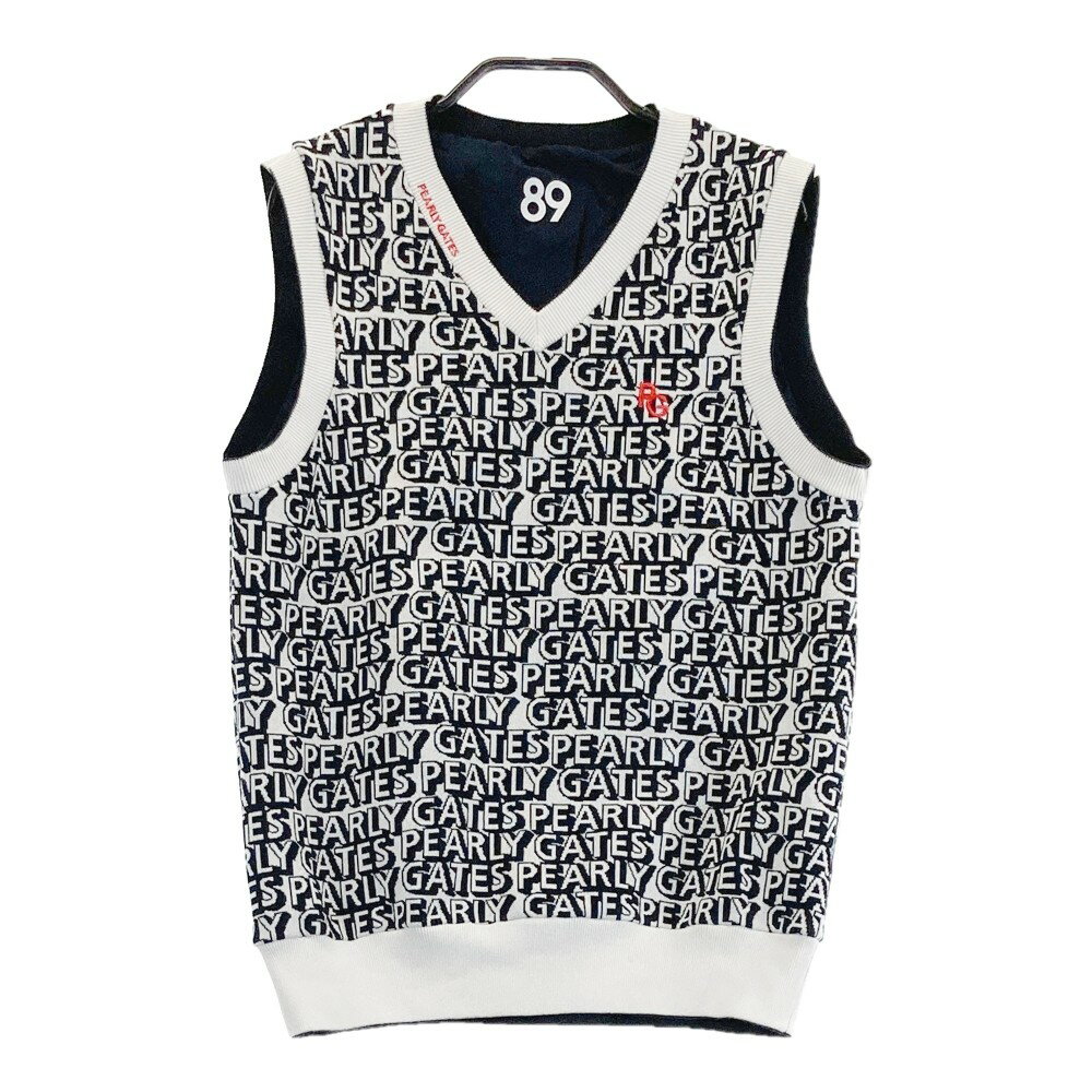 PEARLY GATES パーリーゲイツ 2022年モデル リバーシブル ナイロン切替 ニットベスト ロゴ 総柄 ホワイト系 0 【中古】ゴルフウェア レディース