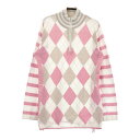 HEAL CREEK ヒールクリーク ハーフジップ 長袖ニットセーター ダイヤグラム柄 ピンク系 42 【中古】ゴルフウェア レディース