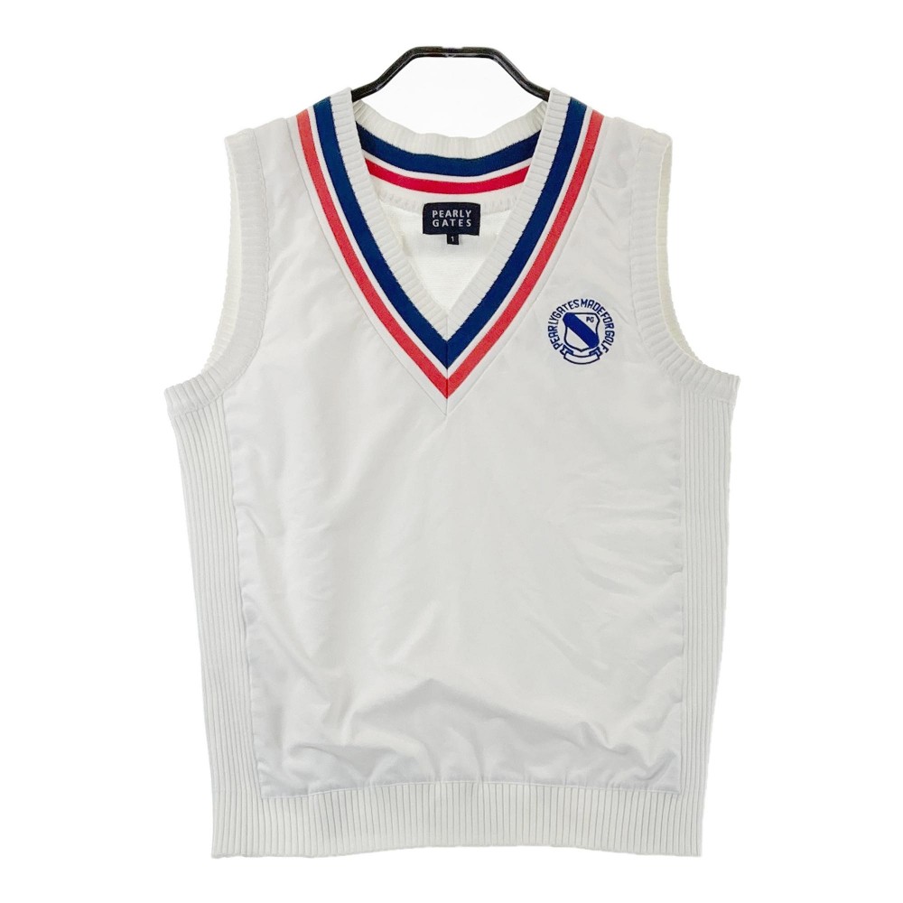 PEARLY GATES パーリーゲイツ Vネック 切替 ニットベスト ホワイト系 1 【中古】ゴルフウェア レディース