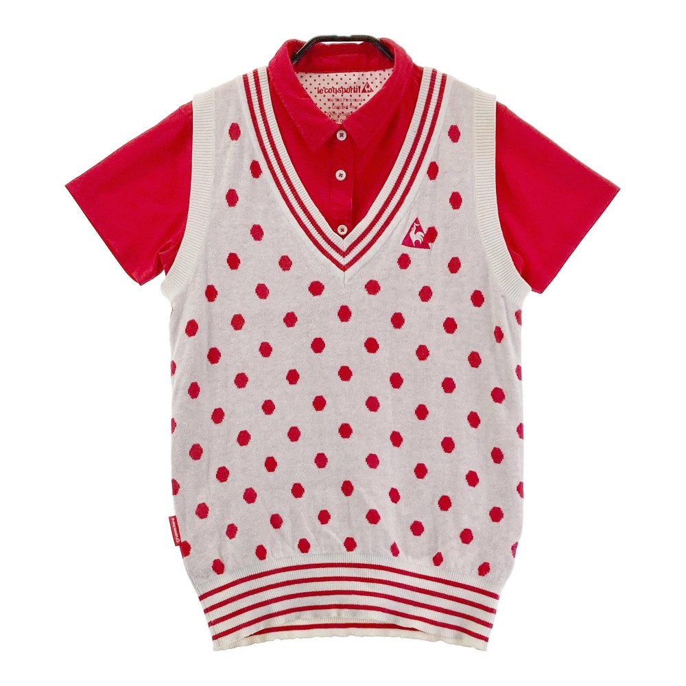 LE COQ GOLF ルコックゴルフ ポロシャツ付 ニットベスト ドット柄 ホワイト系 L 【中古】ゴルフウェア ..