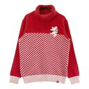 ADMIRAL アドミラル ハイネック ニットセーター ヘリンボーン柄 レッド系 M 【中古】ゴルフウェア レディース