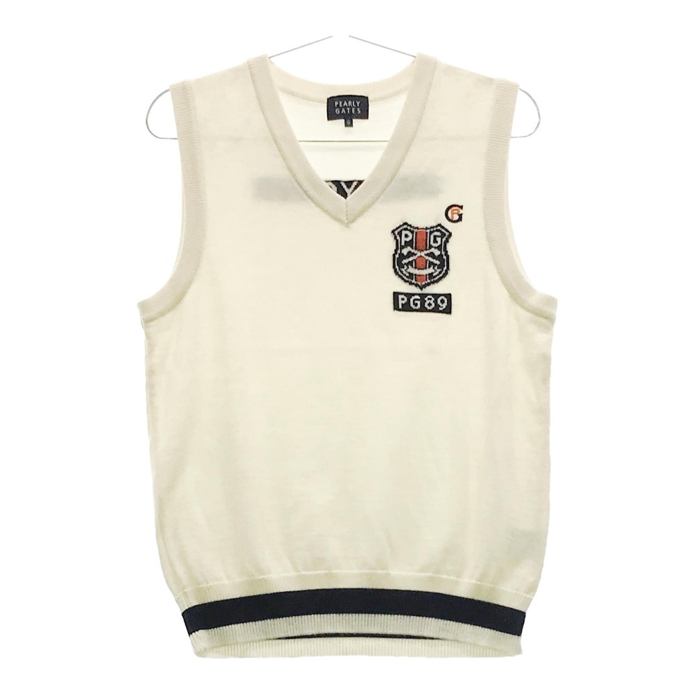 PEARLY GATES パーリーゲイツ ニットベスト ロゴ ホワイト系 0 【中古】ゴルフウェア レディース