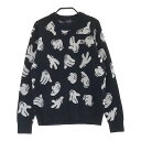 PEARLY GATES パーリーゲイツ ×Disney ウール混 ニットセーター 総柄 ブラック系 0 【中古】ゴルフウェア レディース