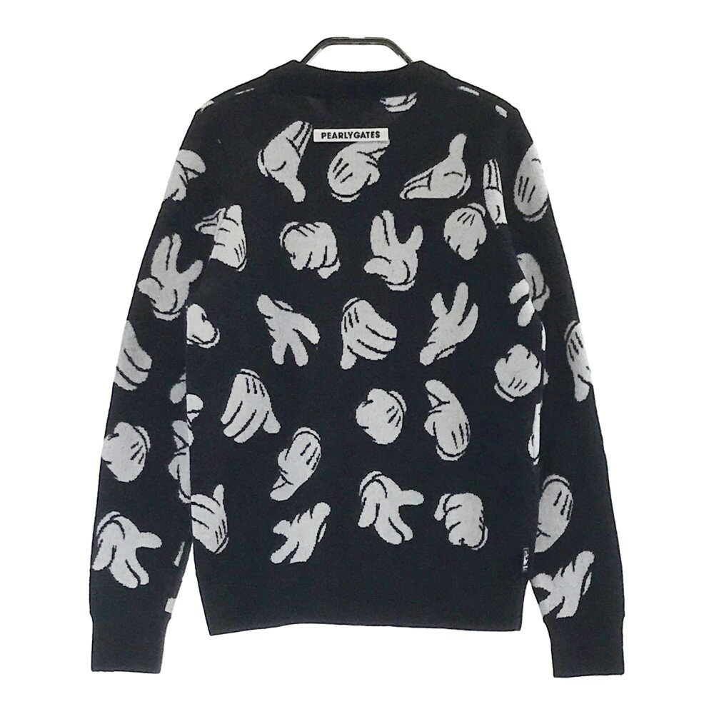 PEARLY GATES パーリーゲイツ ×Disney ウール混 ニットセーター 総柄 ブラック系 0 【中古】ゴルフウェア レディース