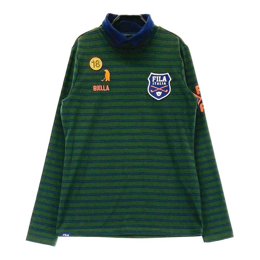 FILA GOLF フィラゴルフ 長袖ハイネックTシャツ ボーダー カーキ系 L 【中古】ゴルフウェア レディース