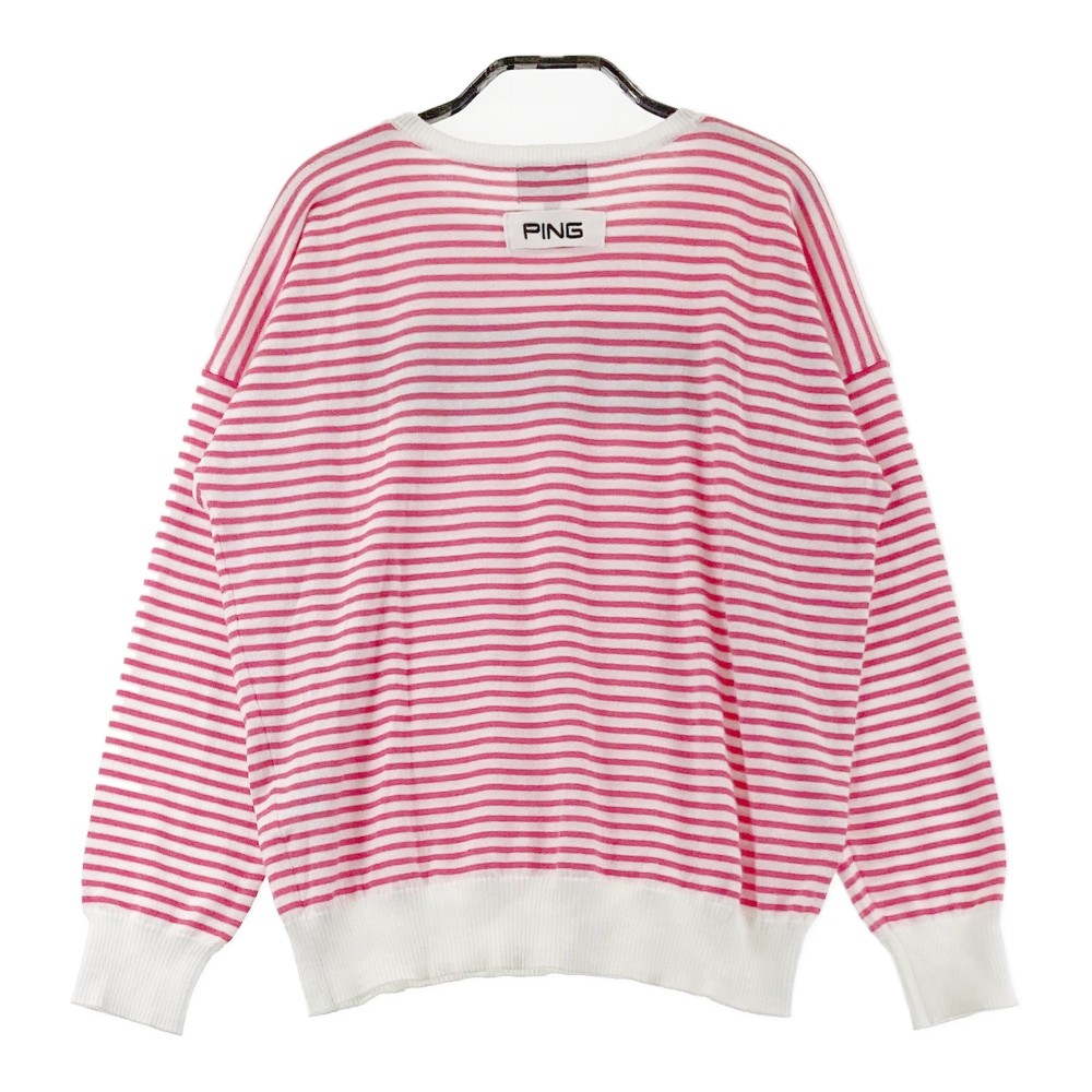 PING ピン ニットセーター ボーダー柄 ピンク系 S 【中古】ゴルフウェア レディース