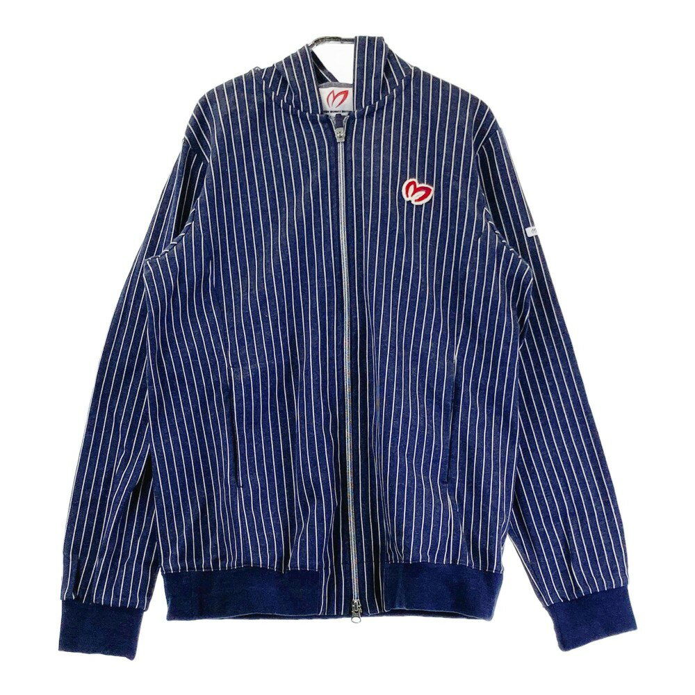 MASTER BUNNY EDITION マスターバニーエディション フード付 ジップジャケット ストライプ柄 ネイビー系 2 【中古】ゴルフウェア レディース