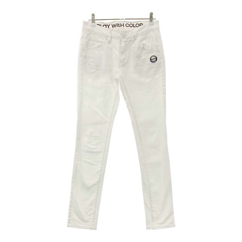 PEARLY GATES パーリーゲイツ ストレッチパンツ ワッペン ホワイト系 0 【中古】ゴルフウェア レディース