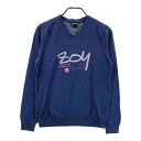 ZOY ゾーイ ウール Vネック ニットセーター ロゴ ネイビー系 40 【中古】ゴルフウェア レディース
