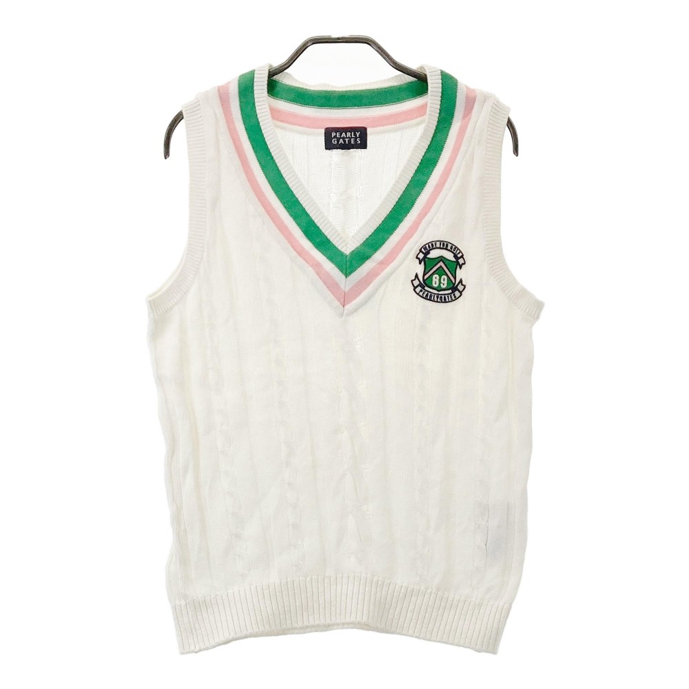 PEARLY GATES パーリーゲイツ Vネック ニットベスト ホワイト系 2 【中古】ゴルフウェア レディース