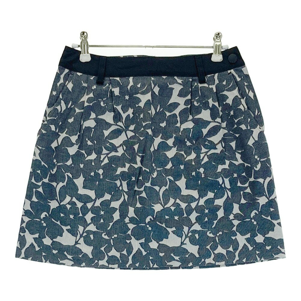 23区GOLF ニジュウサンクゴルフ ストレッチスカート 花 総柄 ネイビー系 58 【中古】ゴルフウェア レディース
