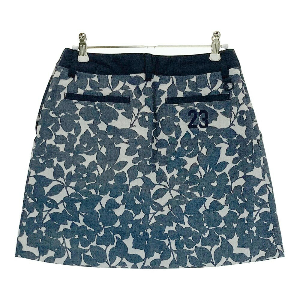 23区GOLF ニジュウサンクゴルフ ストレッチスカート 花 総柄 ネイビー系 58 【中古】ゴルフウェア レディース