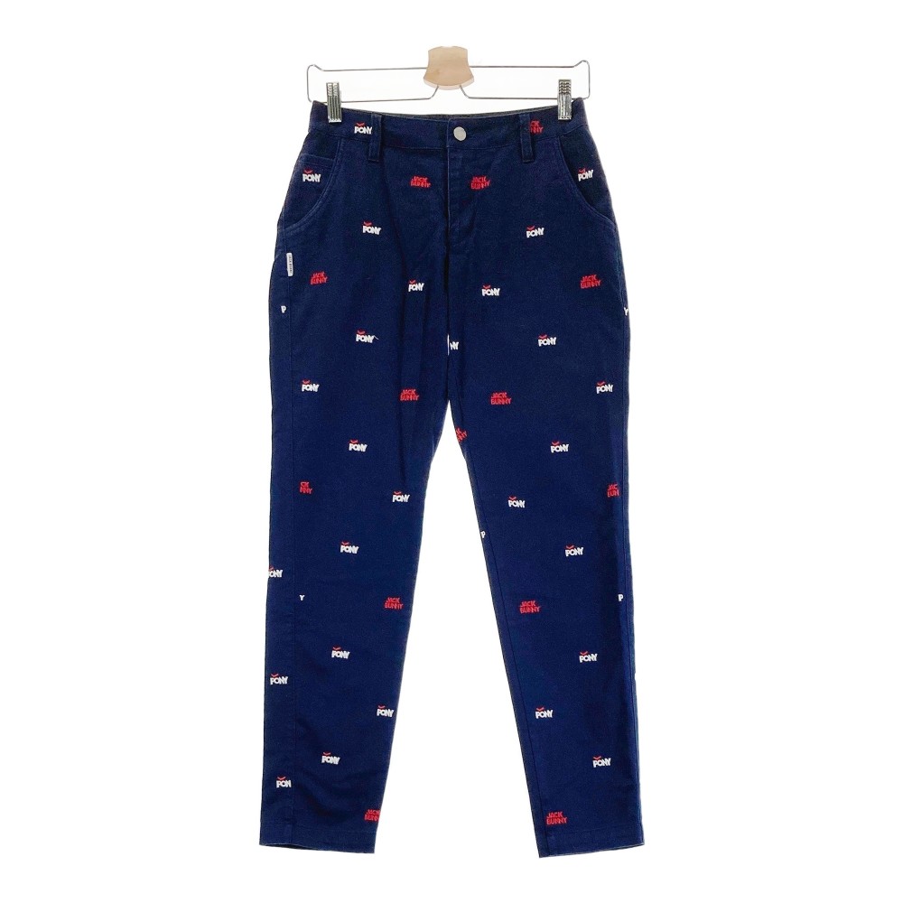 JACK BUNNY ジャックバニー ストレッチパンツ ロゴ 総柄 ネイビー系 0 【中古】ゴルフウェア レディース