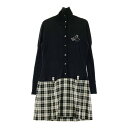 BLACK&WHITE ブラックアンドホワイト ニット切替 長袖ワンピース チェック柄 ブラック系 2 【中古】ゴルフウェア レディース