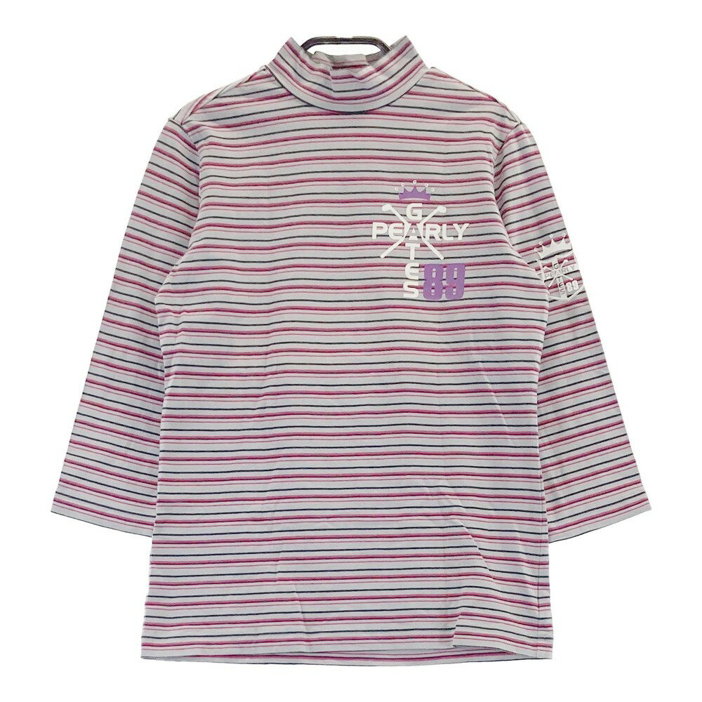 PEARLY GATES パーリーゲイツ ハイネック七分袖Tシャツ ボーダー柄 グレー系 0 【中古】ゴルフウェア ..