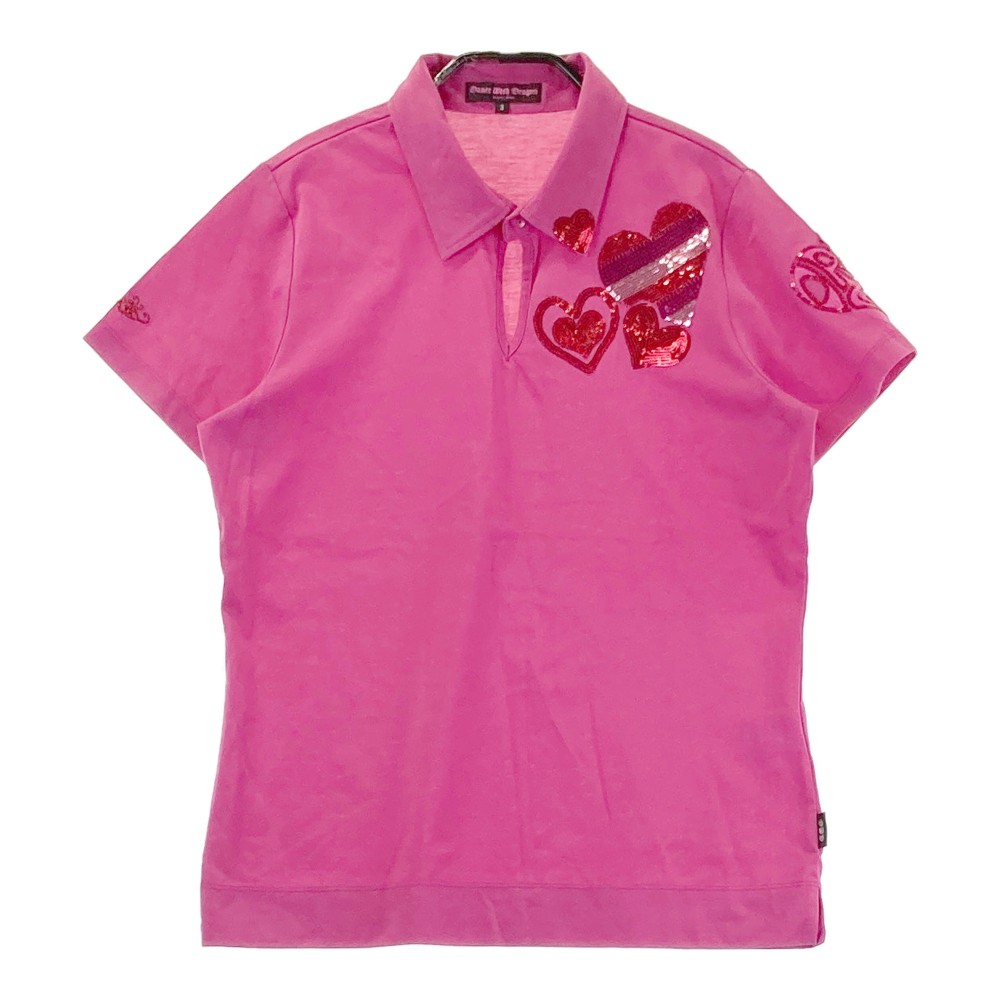 DANCE WITH DRAGON ダンスウィズドラゴン 半袖ポロシャツ ピンク系 3 【中古】ゴルフウェア レディース