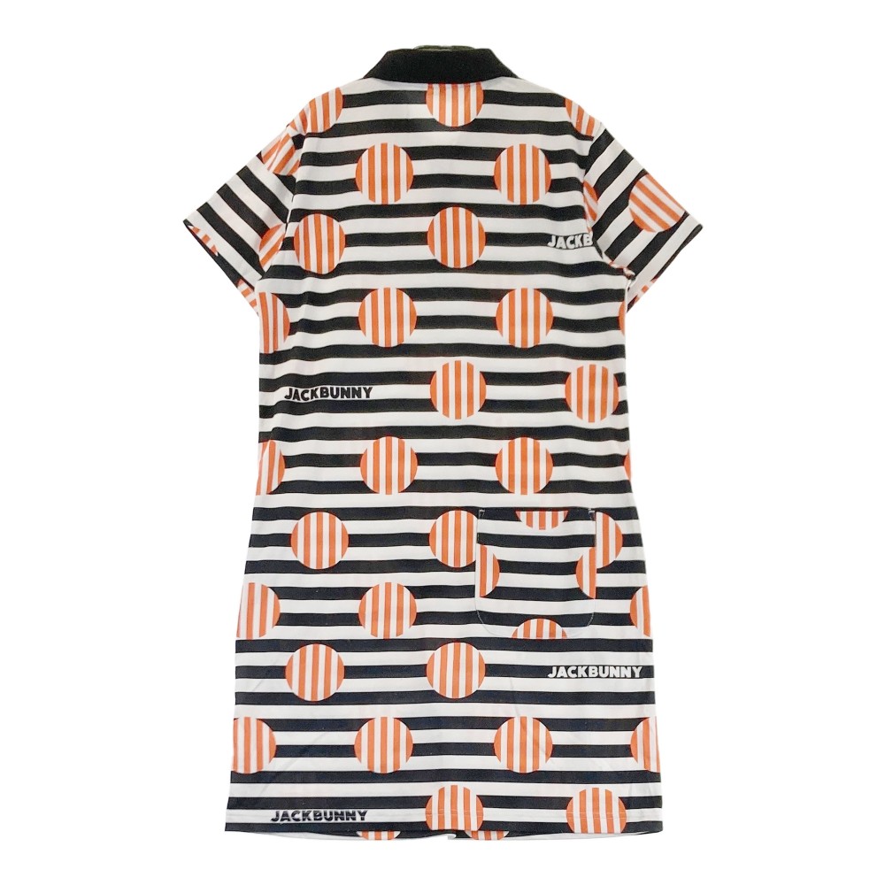 JACK BUNNY ジャックバニー 2023年モデル 半袖ポロワンピース ロゴ総柄 ブラック系 02 【中古】ゴルフウェア レディース