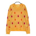 VIVA HEART ビバハート 012-11911 ウール混 Vネック ニットセーター 総柄 イエロー系 42 【中古】ゴルフウェア レディース