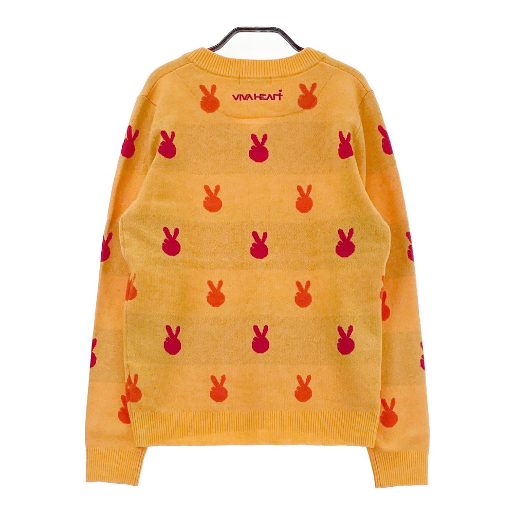 VIVA HEART ビバハート 012-11911 ウール混 Vネック ニットセーター 総柄 イエロー系 42 【中古】ゴルフウェア レディース