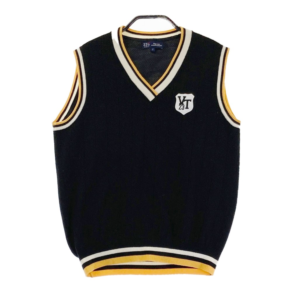 23区GOLF ニジュウサンクゴルフ 素材切替 ニットベスト ブラック系 1 【中古】ゴルフウェア レディース