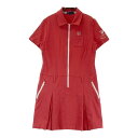 23区GOLF ニジュウサンクゴルフ ハーフジップ 半袖ワンピース ストライプ柄 レッド系 2 【中古】ゴルフウェア レディース