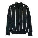 ADMIRAL アドミラル ウール混 ハイネック ニットセーター ストライプ柄 ブラック系 S 【中古】ゴルフウェア レディース