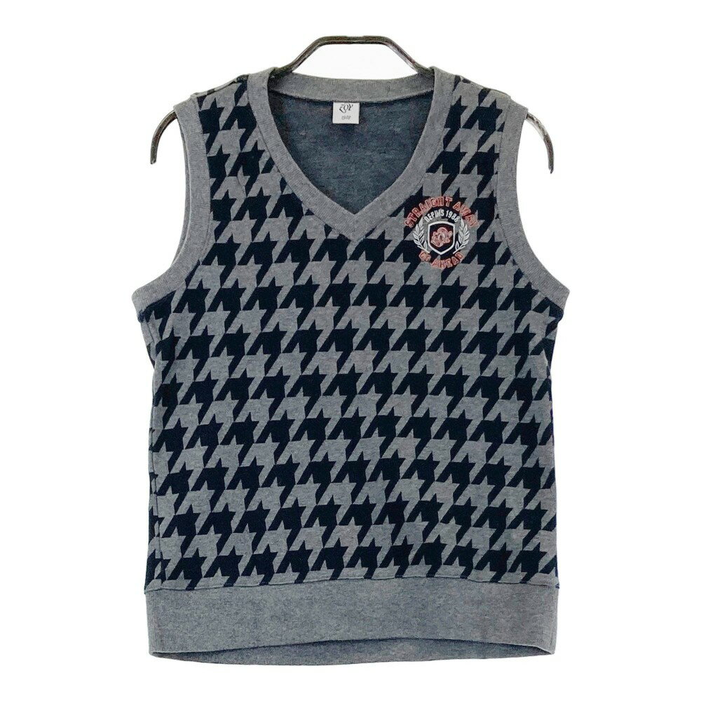 ZOY ゾーイ Vネック ニットベスト 千鳥柄 グレー系 M 【中古】ゴルフウェア レディース