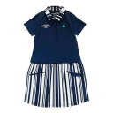 LE COQ GOLF ルコックゴルフ 半袖ポロワンピース ストライプ柄 ネイビー系 M 【中古】ゴルフウェア レディース