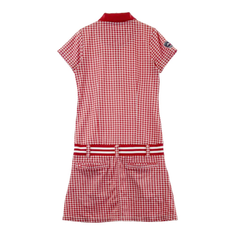 FILA GOLF フィラゴルフ 半袖ポロ ワンピース チェック柄 レッド系 M 【中古】ゴルフウェア レディース