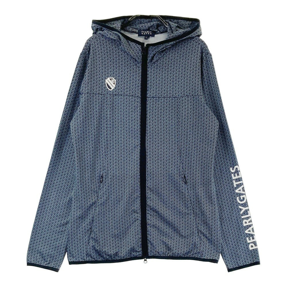 PEARLY GATES パーリーゲイツ フード付 ジップジャケット 薄手 ニコちゃん総柄 ネイビー系 1 【中古】ゴルフウェア レディース