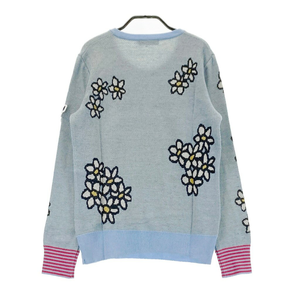AND PER SE アンパスィ ウール混 ニットセーター 花柄 ブルー系 M 【中古】ゴルフウェア レディース