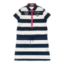 MUNSING WEAR マンシングウェア 半袖ワンピース ボーダー柄 ネイビー系 L 【中古】ゴルフウェア レディース