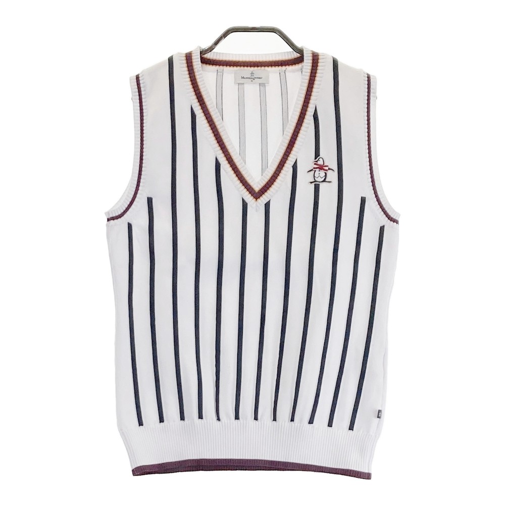 MUNSING WEAR マンシングウェア ニットベスト ストライプ柄 ホワイト系 M 【中古】ゴルフウェア レディース