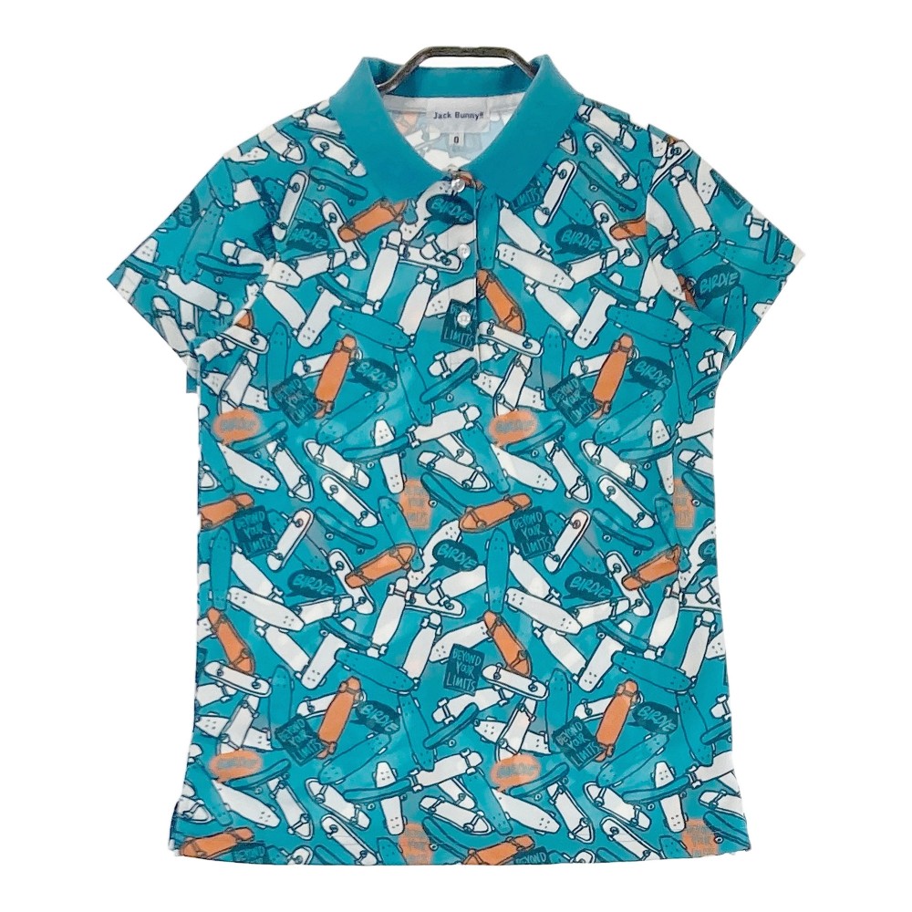 JACK BUNNY ジャックバニー 2022年モデル 半袖ポロシャツ 総柄 ブルー系 0 【中古】ゴルフウェア レディース