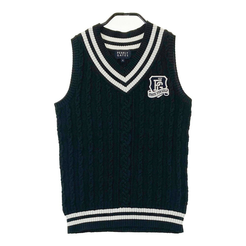 PEARLY GATES パーリーゲイツ Vネック ニットベスト ケーブル編み ネイビー系 0 【中古】ゴルフウェア レディース