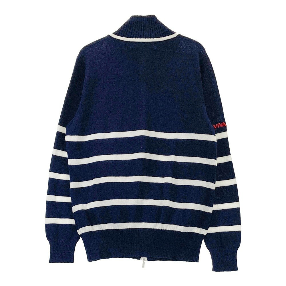 VIVA HEART ビバハート ニット ジップジャケット ボーダー柄 ネイビー系 42 【中古】ゴルフウェア レディース