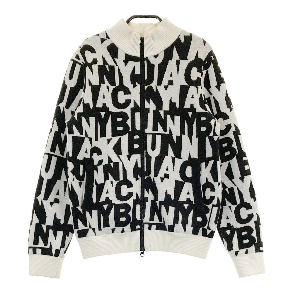 JACK BUNNY ジャックバニー 裏地付 ニット ジャケット 総柄 ホワイト系 0 【中古】ゴルフウェア レディース