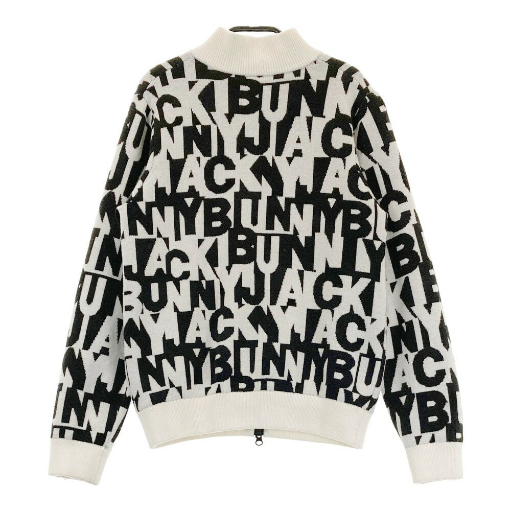 JACK BUNNY ジャックバニー 裏地付 ニット ジャケット 総柄 ホワイト系 0 【中古】ゴルフウェア レディース
