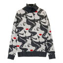 LOUD MOUTH ラウドマウス ウール混 ハイネック ニットセーター モナ柄 グレー系 M 【中古】ゴルフウェア レディース