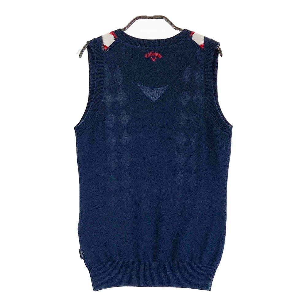 CALLAWAY キャロウェイ Vネックベストベスト ウール混 ダイヤ柄 ネイビー系 M 【中古】ゴルフウェア レディース