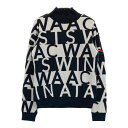 WAAC ワック 裏地付 ハイネック ニット セーター 総柄 ネイビー系 2 【中古】ゴルフウェア レディース